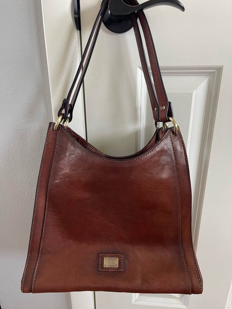 Gianni Conti Brown Leather Hobo Shoulder Bag Large Zip Top Purse